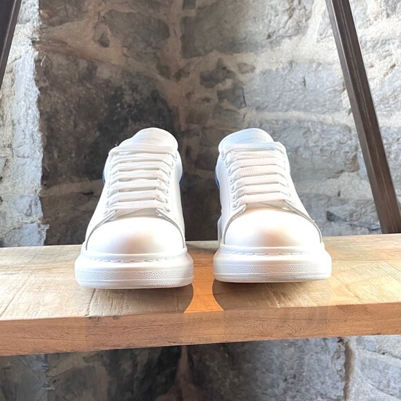 Alexander McQueen White Leather Blue Suede Oversized Sneakers - Picture 3 of 11